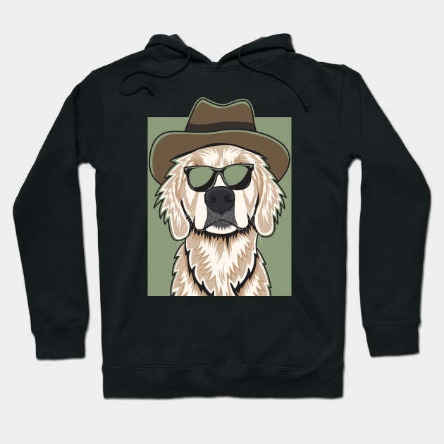 Cream Golden Retriever Wearing A Cowboy Hat And Glasses Hoodie by Dogiviate